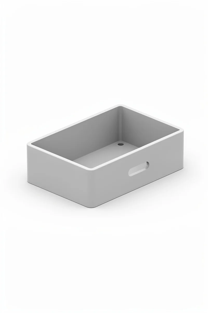 Voorbeeld van een open behuizing met een opening aan de zijkant